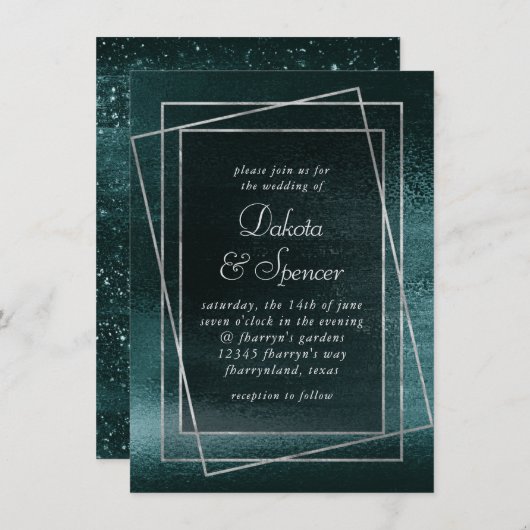 Glitzy Foil | Shamrock Green Faux Metallic Wedding Einladung (Vorne/Hinten)