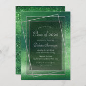 Glitzy Foil | Shamrock Green Sparkle Graduation Einladung (Vorne/Hinten)