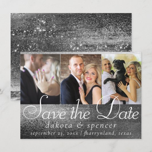 Glitzy Foil | Silver Platinum Imitate Chrome 3 Fot Save The Date (Vorne/Hinten)