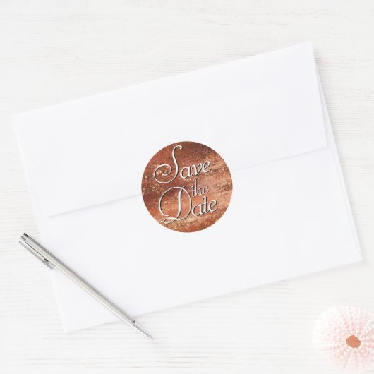 Glitzy Foil | Terra Cotta Orange Save the Date Runder Aufkleber (Umschlag)