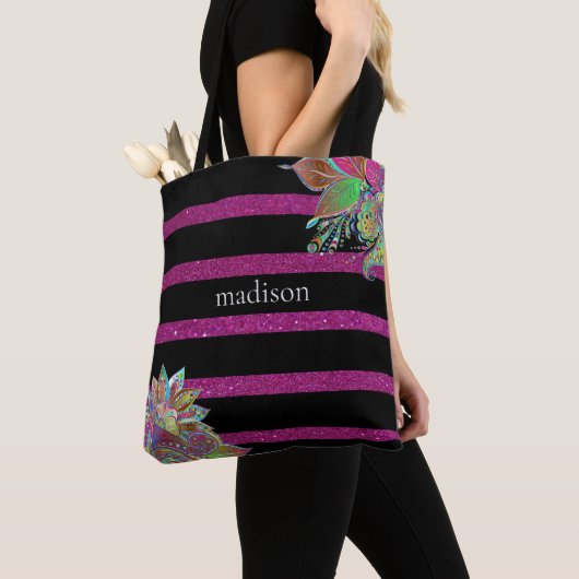 Glitzy Fuchsia Black Personalisiert Tasche (Von Nahem)