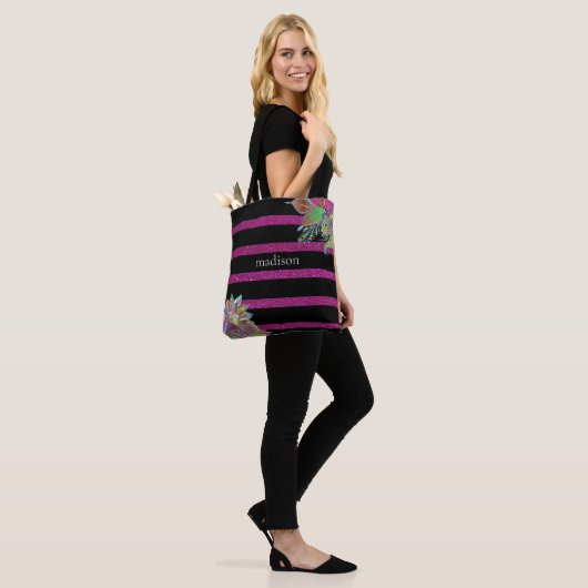 Glitzy Fuchsia Black Personalisiert Tasche (Am Model)