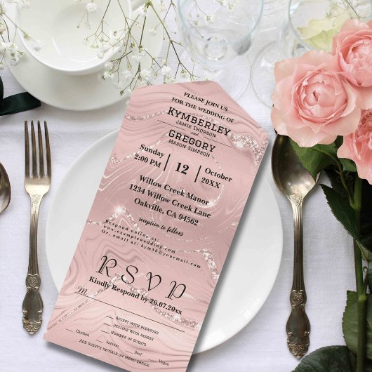 Glitzy Funkelnd Blush Pink Silver Email All In One Einladung