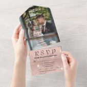 Glitzy Funkelnd Blush Pink Silver Foto All In One Einladung (Abreißen)