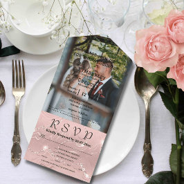 Glitzy Funkelnd Blush Pink Silver Foto All In One Einladung