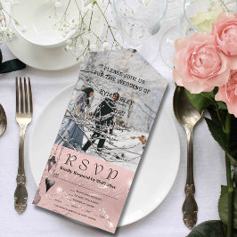 Glitzy Funkelnd Blush Pink Silver Foto Weihnachten All In One Einladung