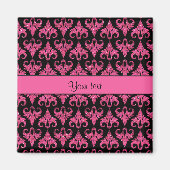 Glitzy Funkelnd Hot Pink Glitzern Damask Magnet (Vorne)