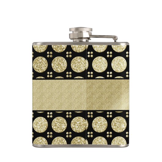 Glitzy Funkelnd Imitat Gold Glitzer Buttons Flachmann (Rückseite)