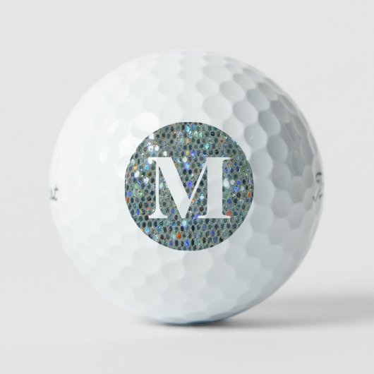 Glitzy Funkelnd Silber-Glitzer mit Monogramm-Blend Golfball (Vorderseite)