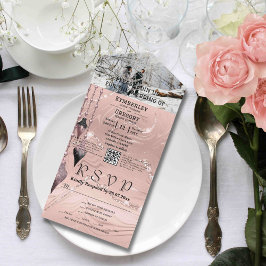 Glitzy Funkelnd Silver Pink Foto QR Code All In One Einladung