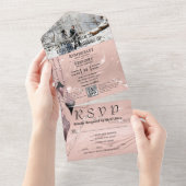 Glitzy Funkelnd Silver Pink Foto QR Code All In One Einladung (Abreißen)