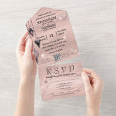 Glitzy Funkelnd Silver Pink QR Code All In One Einladung (Abreißen)