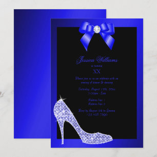 Glitzy Funkelnd Stiletto, Blue Bow Birthday Party Einladung