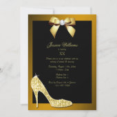 Glitzy Funkelnd Stiletto, Gold Bow Birthday Party Einladung (Vorderseite)
