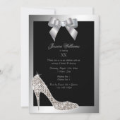 Glitzy Funkelnd Stiletto, Silver Bow Birthday Part Einladung (Vorderseite)