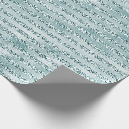 Glitzy Girly Mint Glitzer Stripes Geschenkpapier (Ecke)