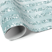 Glitzy Girly Mint Glitzer Stripes Geschenkpapier (Rolleneckpunkt)