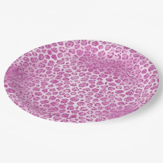 Glitzy Girly Pink Leopard Print Pappteller (Schrägansicht)