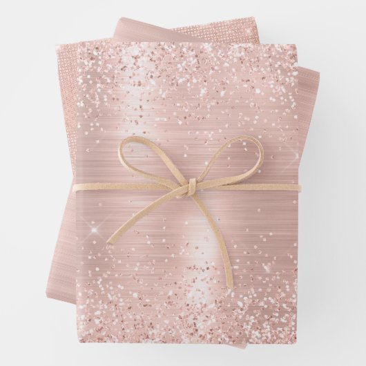 Glitzy Glam Girly Blush Pink Glitzer Wedding Geschenkpapier Set (Beispiel)