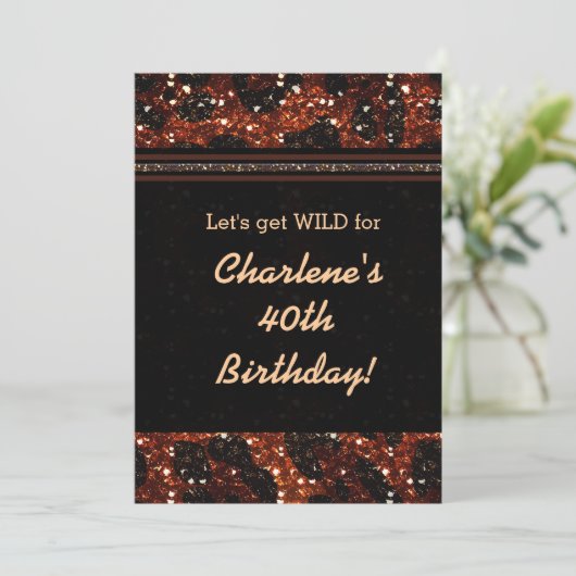 Glitzy Glam Glitzer Leopard Cheetah Einladung (Stehend Vorderseite)