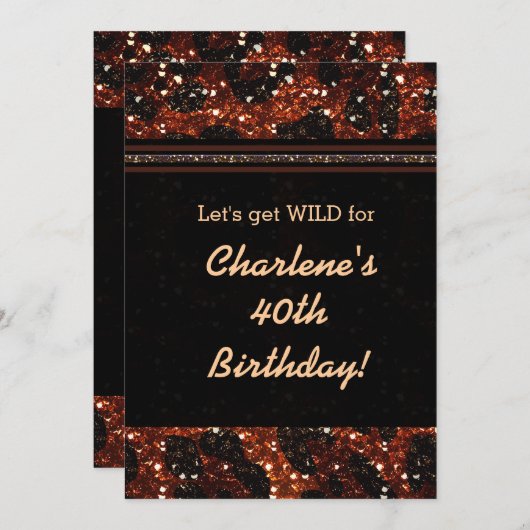 Glitzy Glam Glitzer Leopard Cheetah Einladung (Vorne/Hinten)