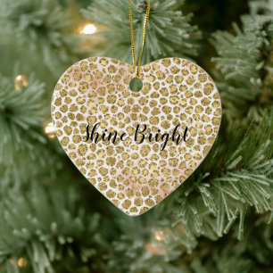 Glitzy Glam Gold Blush Glitzer Leopard Print Keramik Ornament