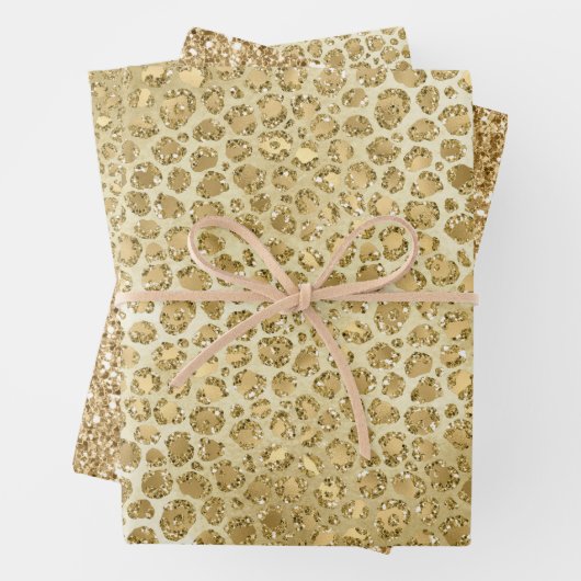 Glitzy Glam Gold Glitzer Leopard Print Geschenkpapier Set (Beispiel)