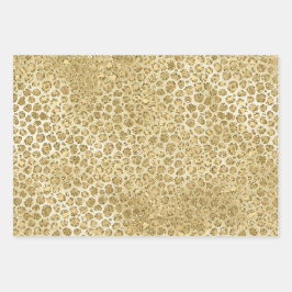 Glitzy Glam Gold Glitzer Leopard Print Geschenkpapier Set