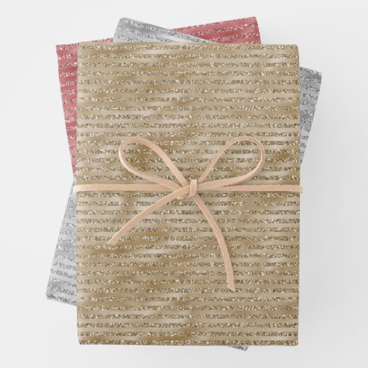 Glitzy Glam Gold Glitzer Streifen Geschenkpapier Set (Beispiel)