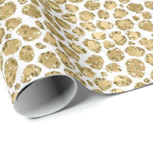 Glitzy Glam Gold White Glitzer Leopard Print Geschenkpapier