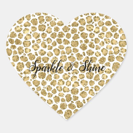 Glitzy Glam Gold White Glitzer Leopard Print Herz-Aufkleber (Vorderseite)