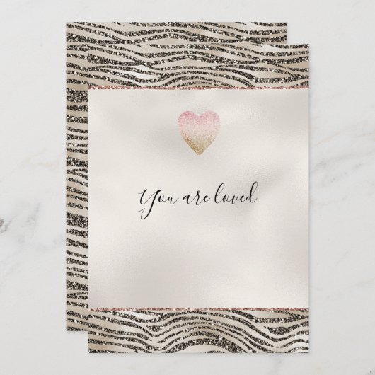 Glitzy Glam Khaki Brown Glitzer Zebra Print Mitteilungskarte (Vorne/Hinten)