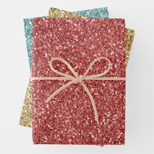 Glitzy Glam Red Gold Green Glitzer   Geschenkpapier Set (Beispiel)