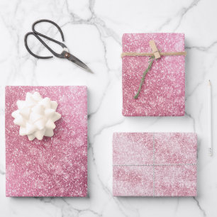 Glitzy Glam Rosa Funkeln Süße 16 Geburtstagsfeier Geschenkpapier Set