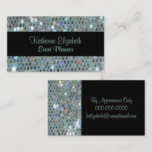 Glitzy Glamour Funkelnd Glittery Silver Bling Visitenkarte (Vorne/Hinten)