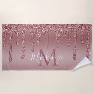 Glitzy GlamRose Gold Dripping Glitzer Monogram Strandtuch