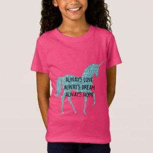 Glitzy Glitzer Aqua Unicorn Inspiration Zitat T-Shirt