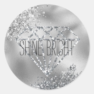Glitzy Glitzer Silver Diamond Shine Bright Runder Aufkleber