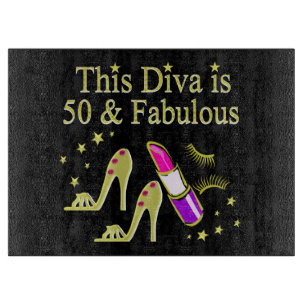 GLITZY GOLD 50. BIRTHDAY DIVA DESIGN SCHNEIDEBRETT