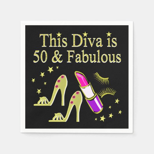 GLITZY GOLD 50. BIRTHDAY DIVA DESIGN SERVIETTE (Vorderseite)