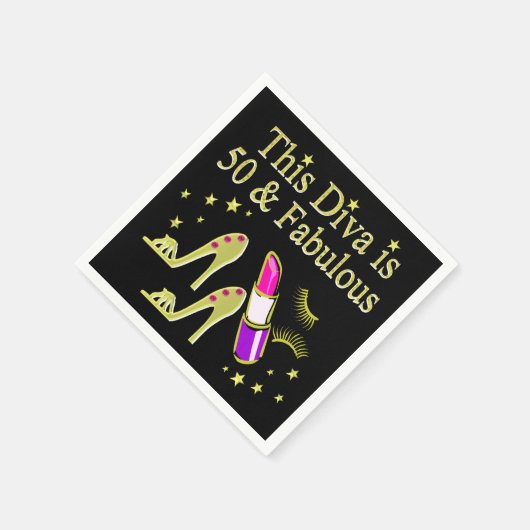 GLITZY GOLD 50. BIRTHDAY DIVA DESIGN SERVIETTE (Ecke)
