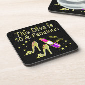 GLITZY GOLD 50. BIRTHDAY DIVA DESIGN UNTERSETZER (Linke Seite)