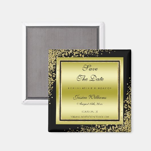 Glitzy Gold Confetti Dekorationen Save the Date Magnet (Vorderseite/Rückseite)