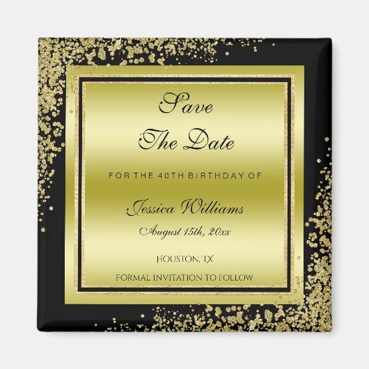 Glitzy Gold Confetti Dekorationen Save the Date Magnet (Vorne)