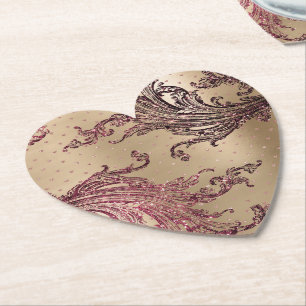 Glitzy Gold Glam Burgundy Hearts Brautparty Untersetzer