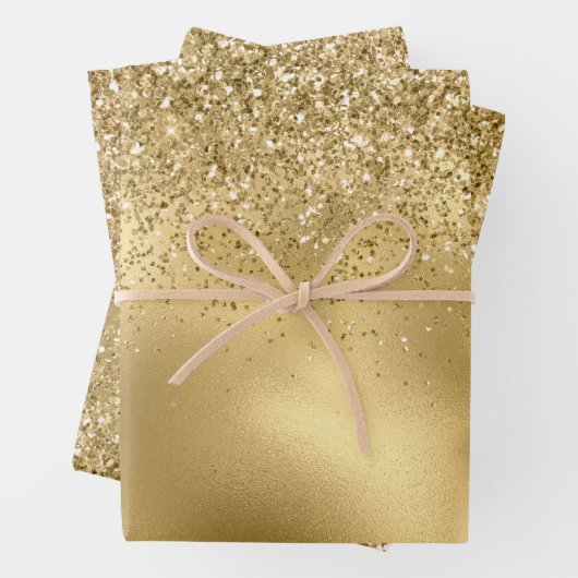 Glitzy Gold Glam Glitzer Sparkle Geschenkpapier Set (Beispiel)