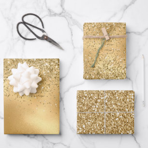 Glitzy Gold Glam Glitzer Sparkle      Geschenkpapier Set