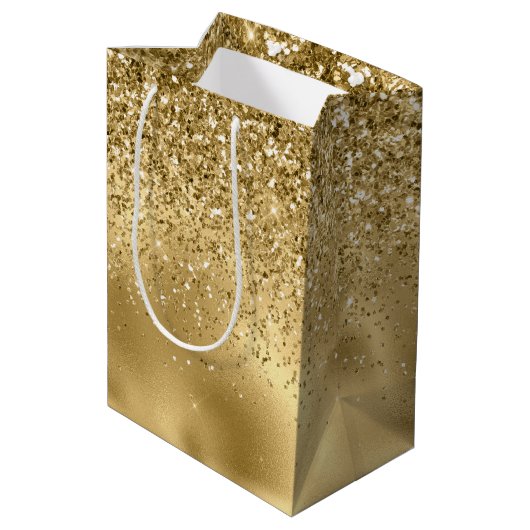 Glitzy Gold Glam Glitzer Sparkle Mittlere Geschenktüte (Rückseite Schrägansicht)