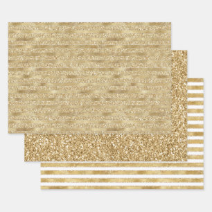 Glitzy Gold Glam Glitzer Streifen Geschenkpapier Set