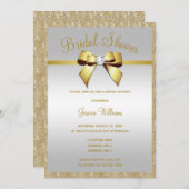 Glitzy Gold Glitzer & Gem Bow Brautparty Einladung (Vorne/Hinten)